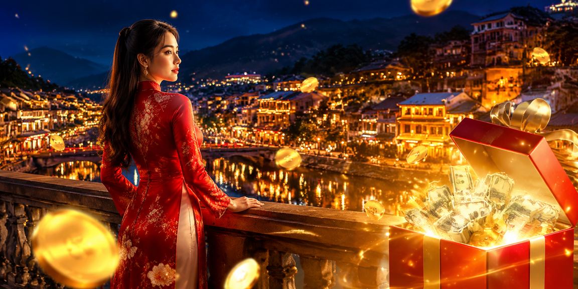 Người phụ nữ mặc áo dài tại Sapa sử dụng ứng dụng casino trên điện thoại